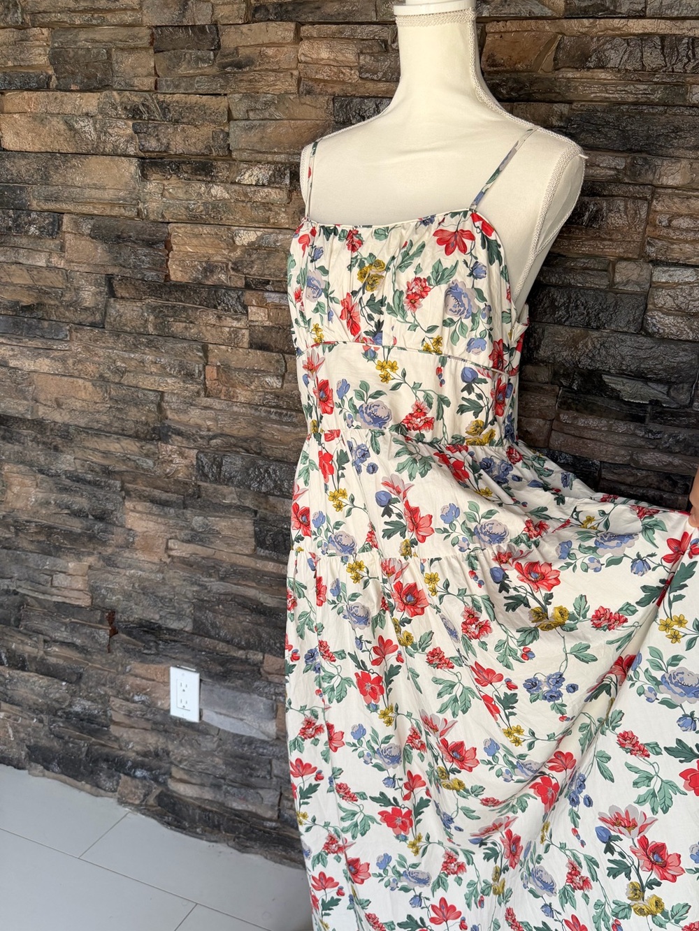 Lucky Brand White Maxi Dress with Red, Green & Blue Floral Print - Picture 6 of 12